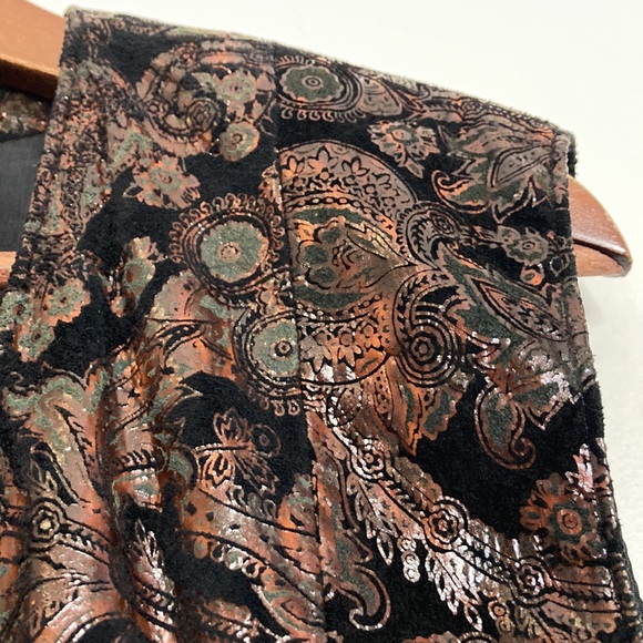 Vintage Vest Womens 10 Black Velour Red Faux Leather Paisley Goth 90s Waistcoat - Picture 5 of 12